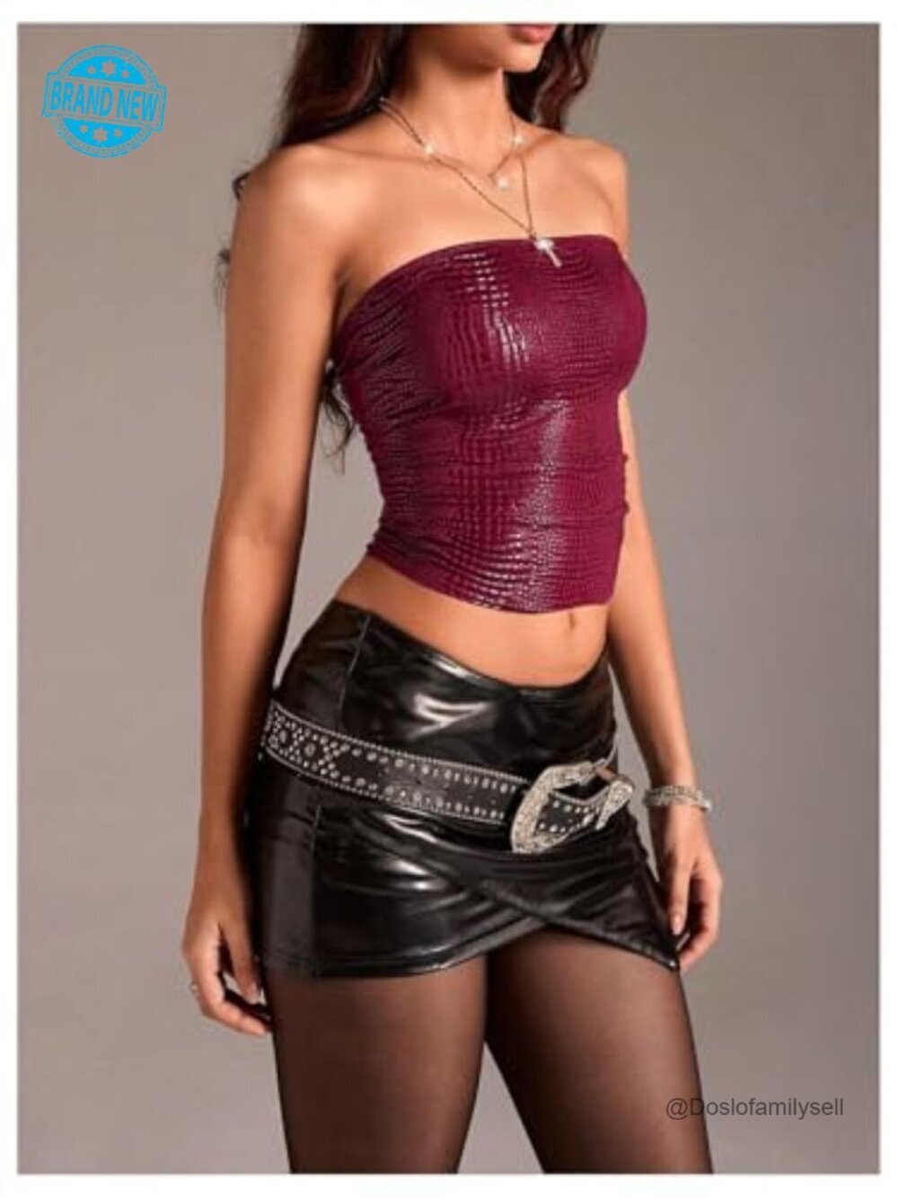 Faux Leather Y2K Bandeau Strapless Crop Top - Picture 5 of 7